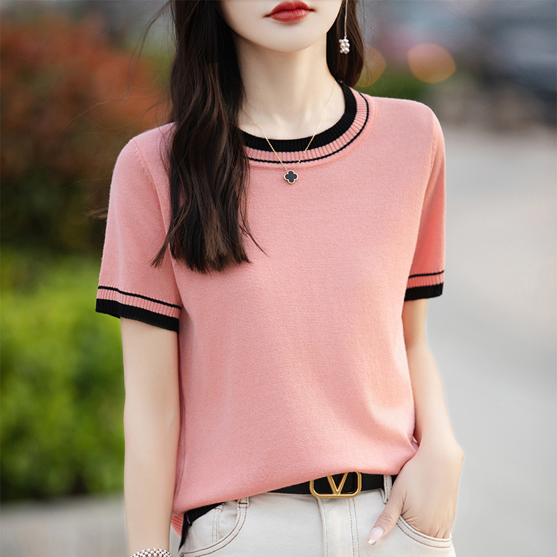 Fashion Women's Thin Color Block Basic Shirt