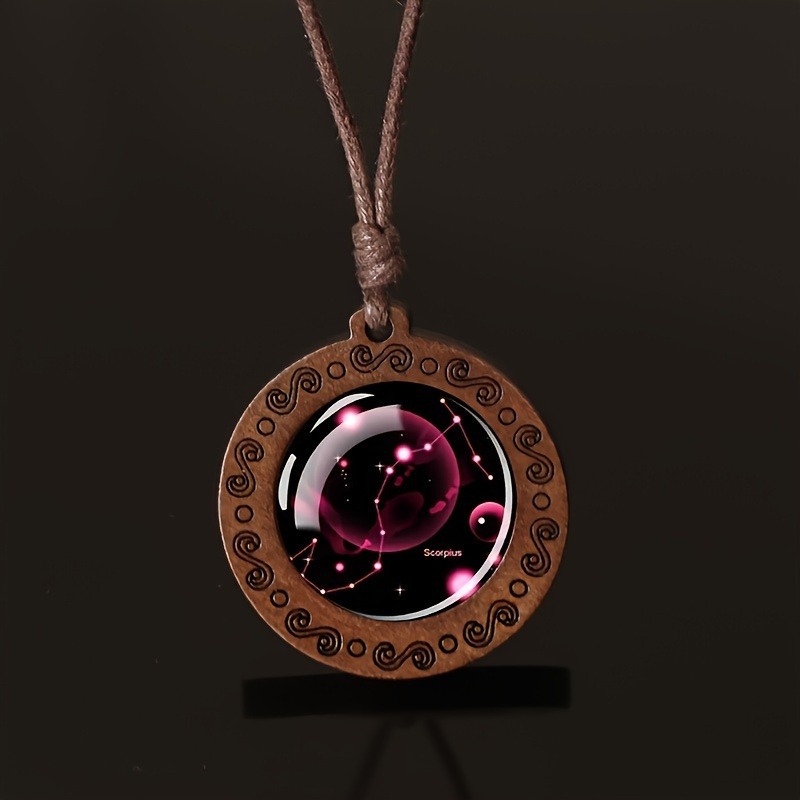 Zodiac Glass Pendant Vintage Necklace