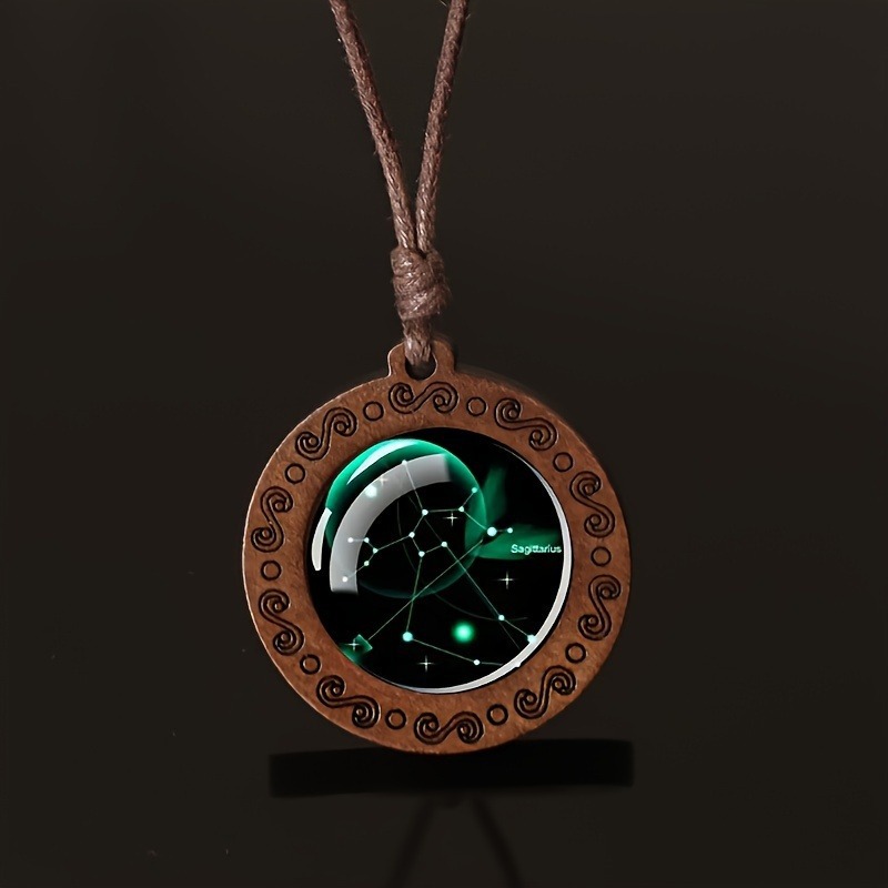 Zodiac Glass Pendant Vintage Necklace