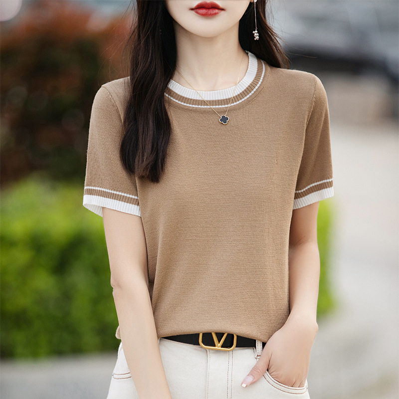 Fashion Women's Thin Color Block Basic Shirt
