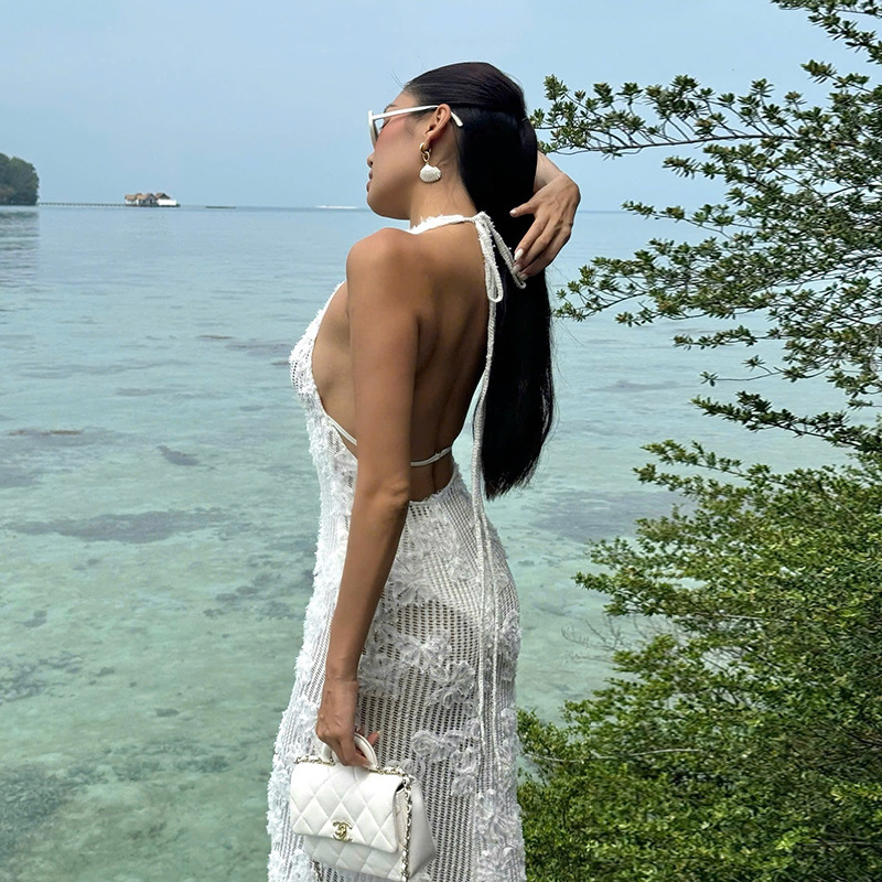 European And American Summer Tube Top Jacquard Material Halter Seaside Vacation Tight Dress