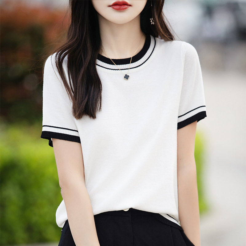 Fashion Women's Thin Color Block Basic Shirt