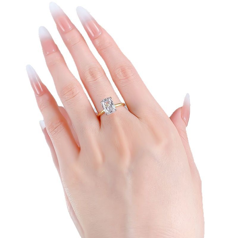 Women's Fashionable All-match S925 Silver Gold Rectangular Ring