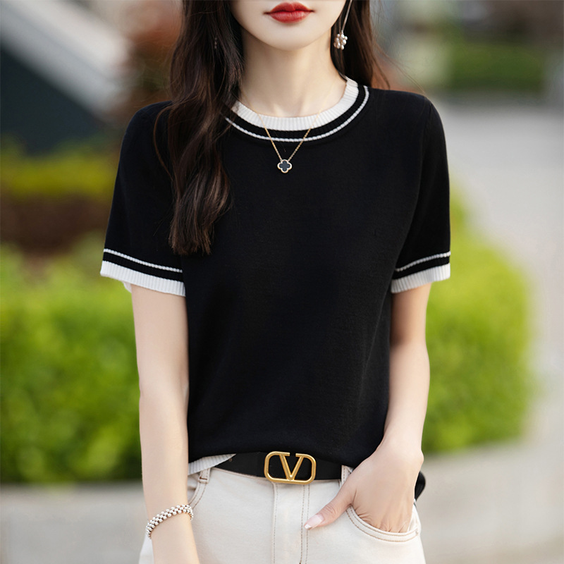 Fashion Women's Thin Color Block Basic Shirt