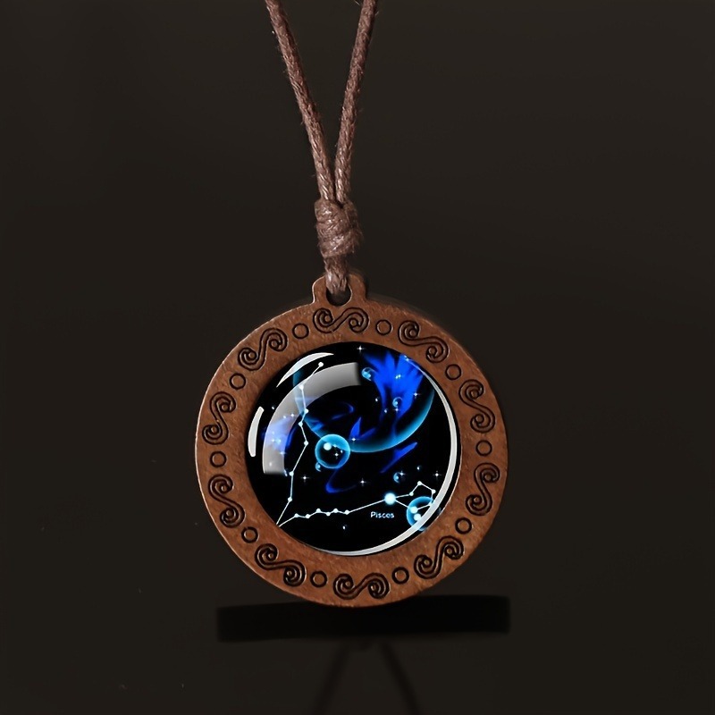 Zodiac Glass Pendant Vintage Necklace