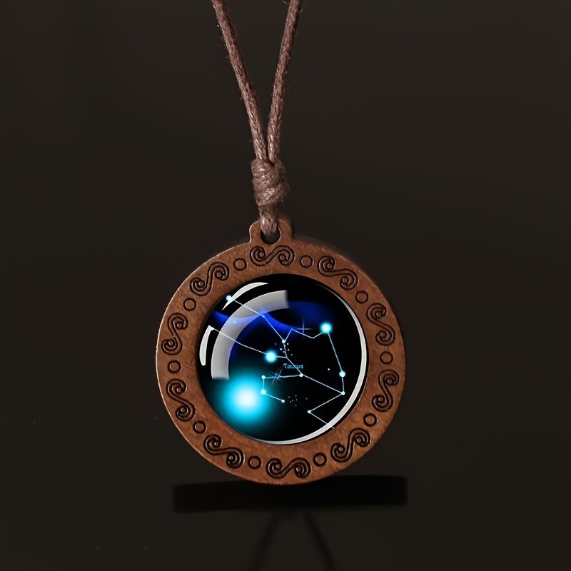 Zodiac Glass Pendant Vintage Necklace