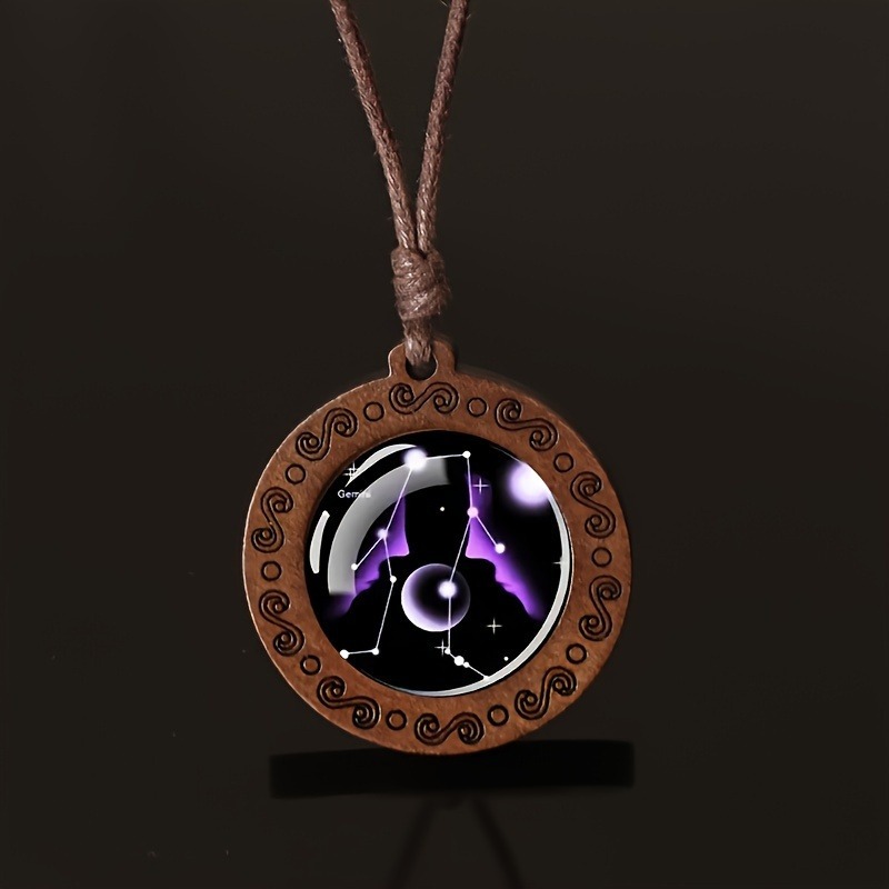 Zodiac Glass Pendant Vintage Necklace