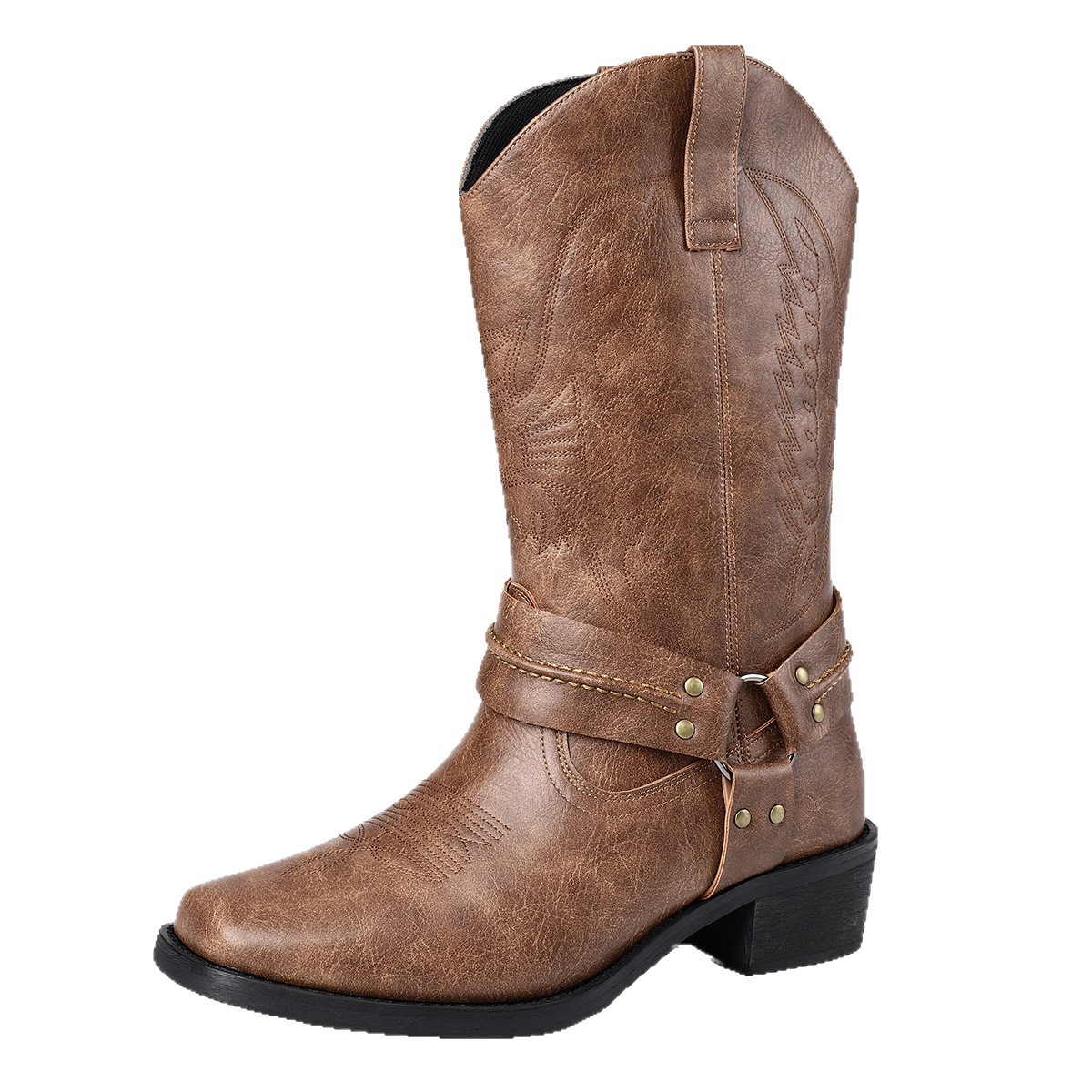 Men's Casual High Heel Leather Boots Large Size Simple Retro