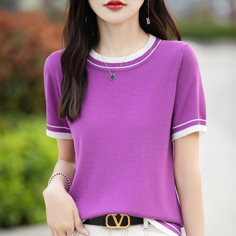 Fashion Women's Thin Color Block Basic Shirt