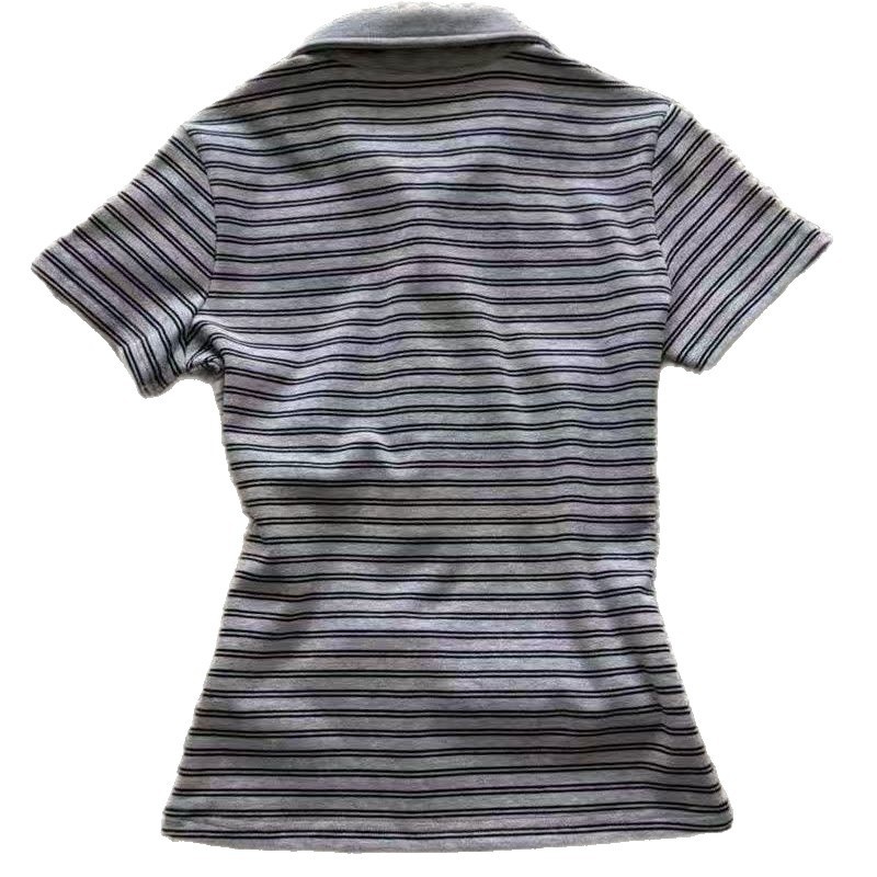 Vintage Stripe Short Sleeve Women's New All-match Design Sense Slim Fit Slimming