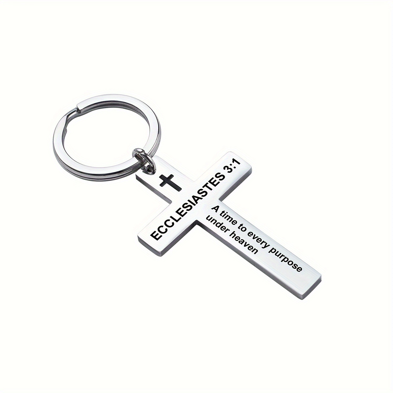 Personality Trend Stainless Steel Faith Cross Scripture Lettering Metal Keychains