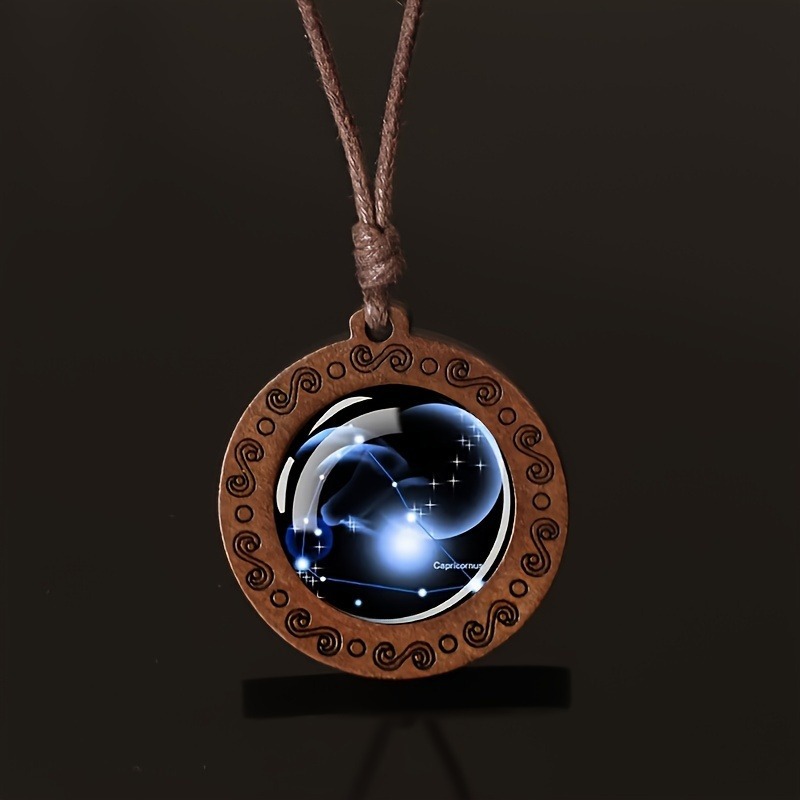 Zodiac Glass Pendant Vintage Necklace