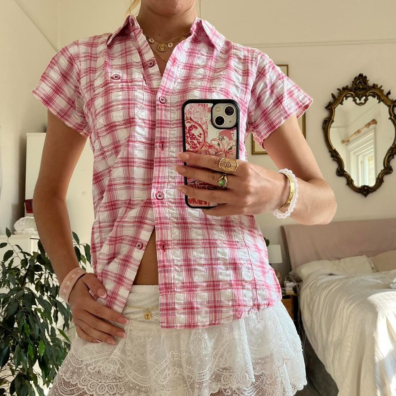 Women's Short-sleeved Plaid Shirt Niche Loose All-matching
