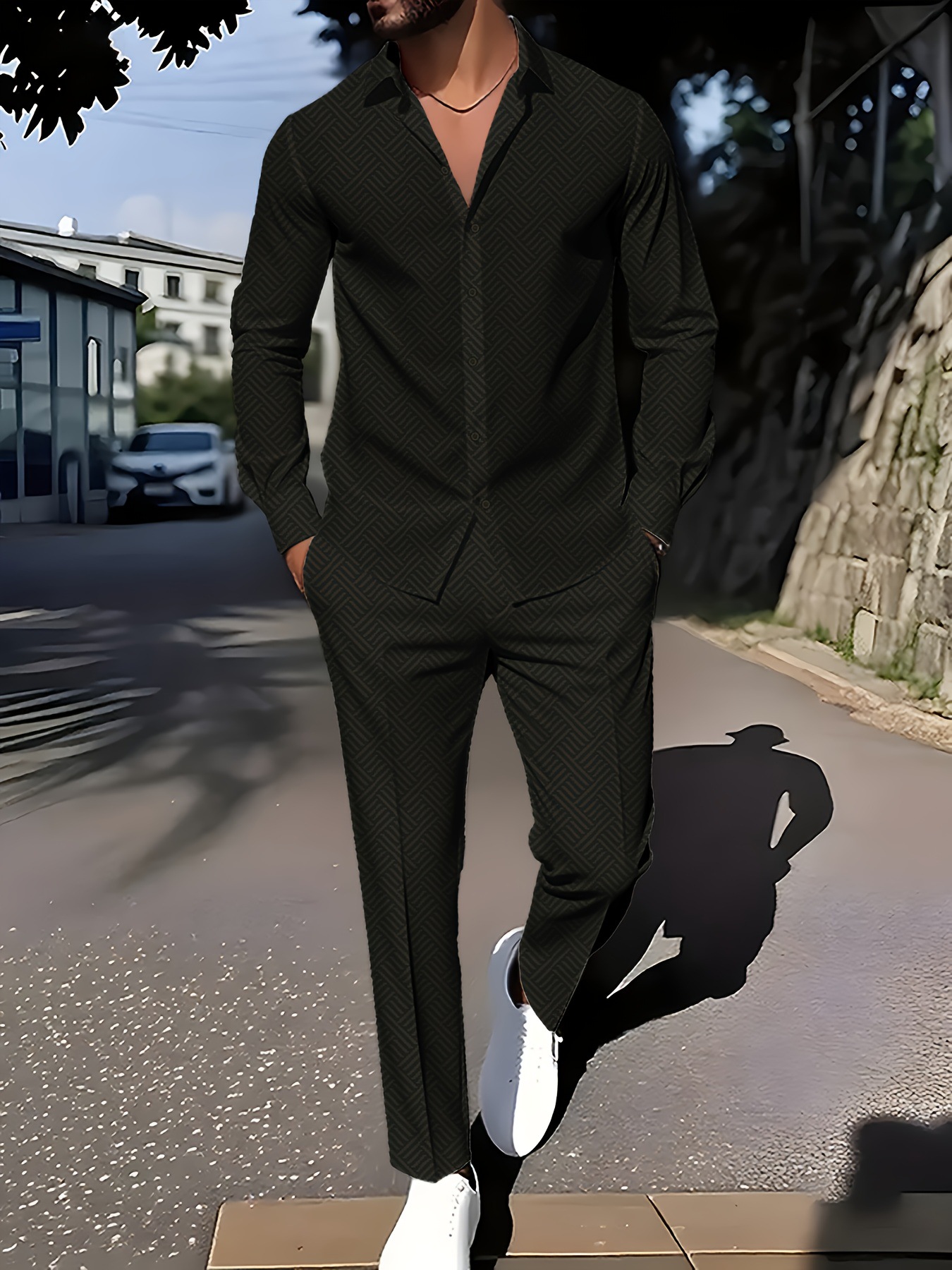 Spring And Autumn Plaid Square Grain Printing Comfortable Basic Commuting Men's Suit