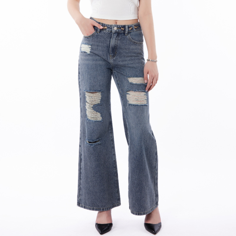 Women's Retro Large Size Worn Wide-leg Jeans