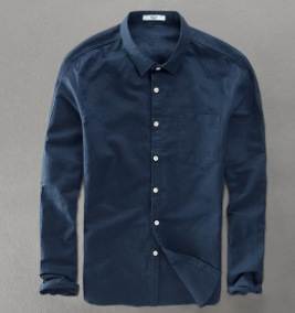 Spring And Autumn Men's Solid Color Long Sleeve Linen Shirt Cotton Linen Fabric