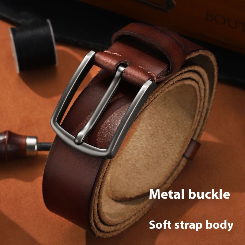 Men's First Layer Leather Alloy Buckle Belt