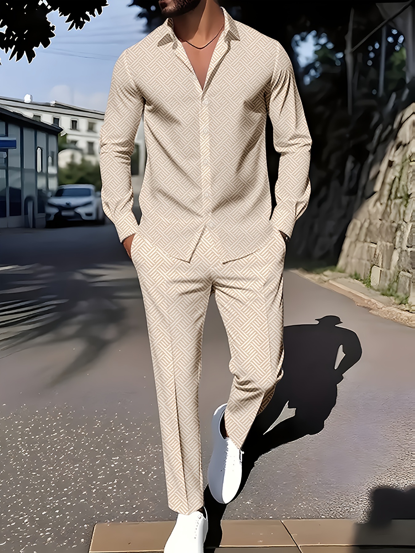 Spring And Autumn Plaid Square Grain Printing Comfortable Basic Commuting Men's Suit