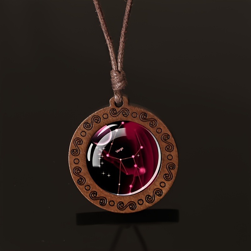 Zodiac Glass Pendant Vintage Necklace