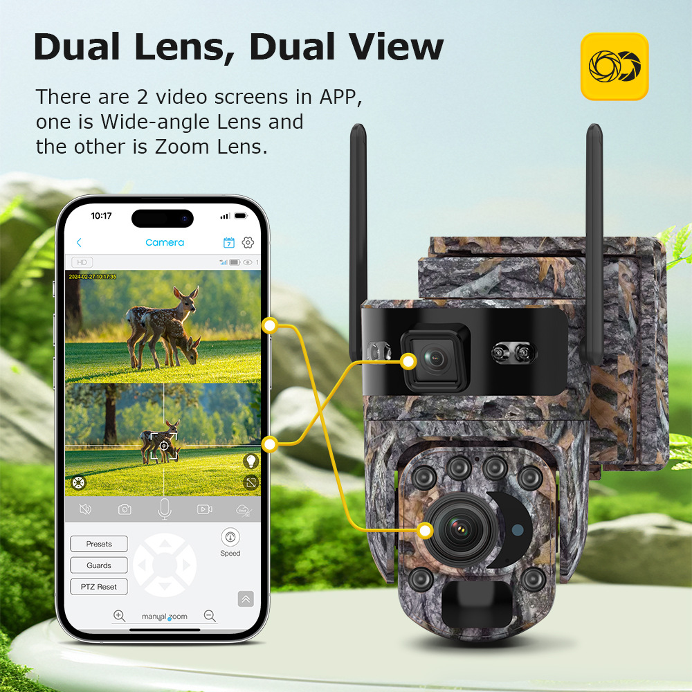 Jungle Camouflage 4G Solar Camera 6MP HD 20x Zoom Surveillance Camera