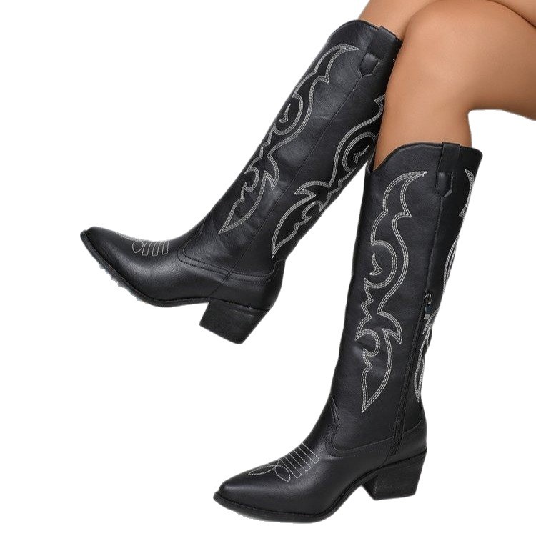 Fashion Western Embroidery High Tube Pointed-toe Boots