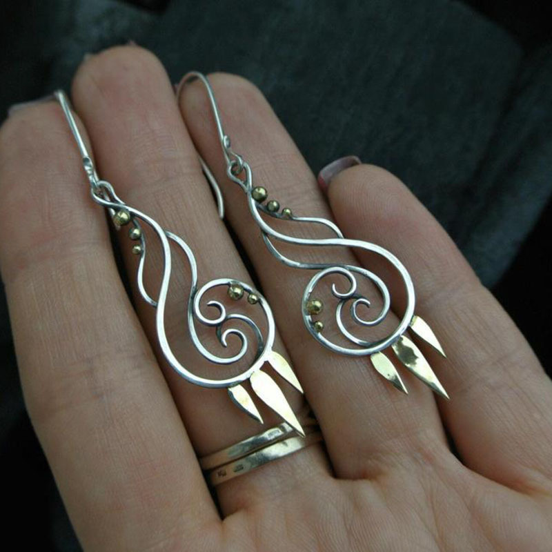 Hollow Spiral Plant Earrings European And American Retro Two-tone Simple Personality