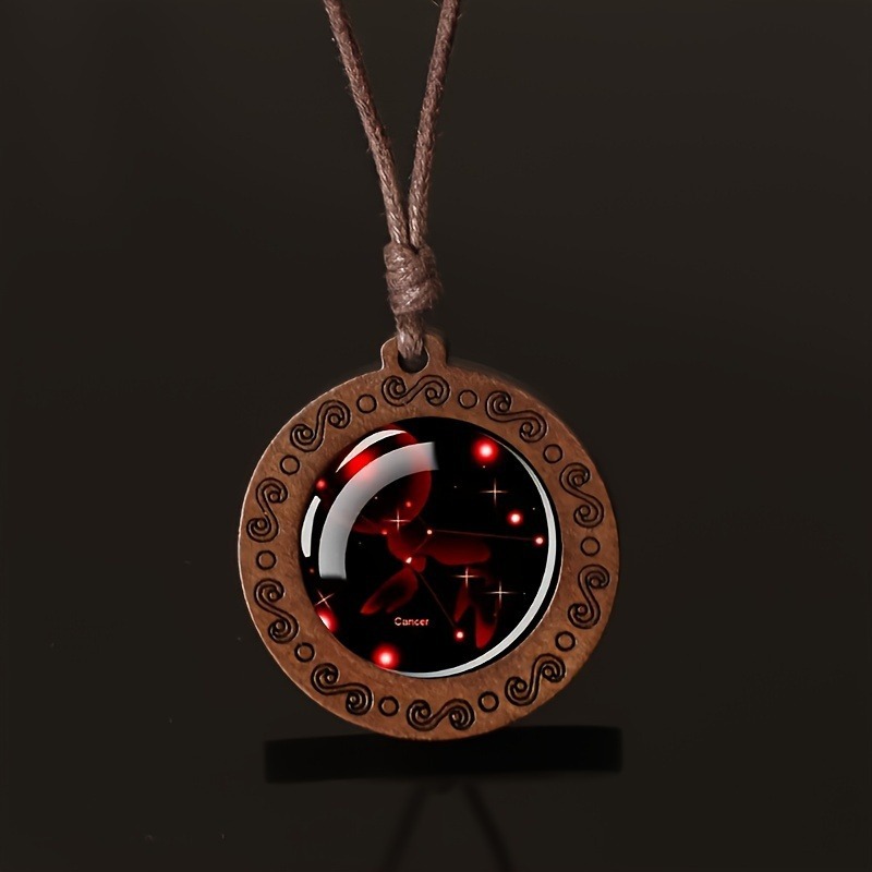 Zodiac Glass Pendant Vintage Necklace