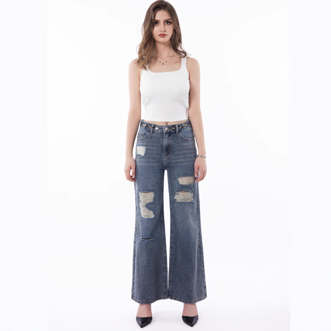 Women's Retro Large Size Worn Wide-leg Jeans