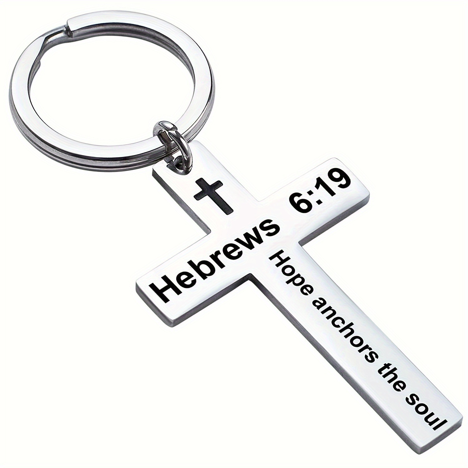 Personality Trend Stainless Steel Faith Cross Scripture Lettering Metal Keychains