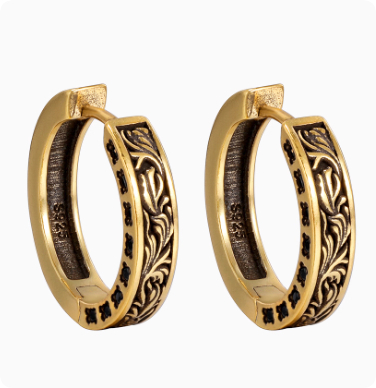 S925 Sterling Silver Vintage Gold Earrings Men's Hip Hop