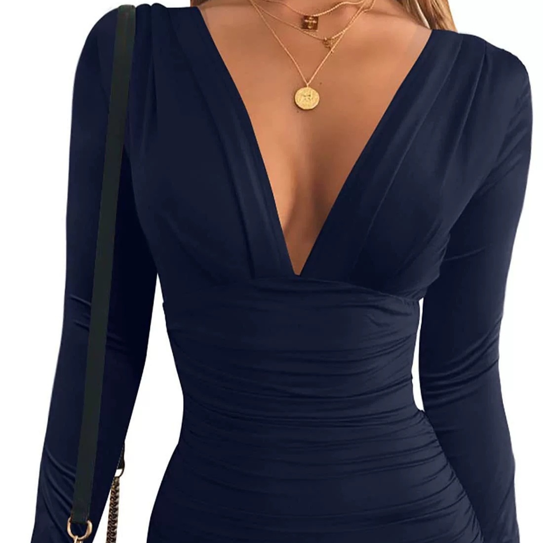 New V-neck Long Sleeve High Waist Sheath Dress For Women