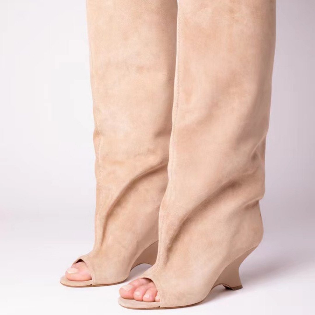 Women's Peep Toe Wedge Suede High Heel Party Banquet Sandal Boots